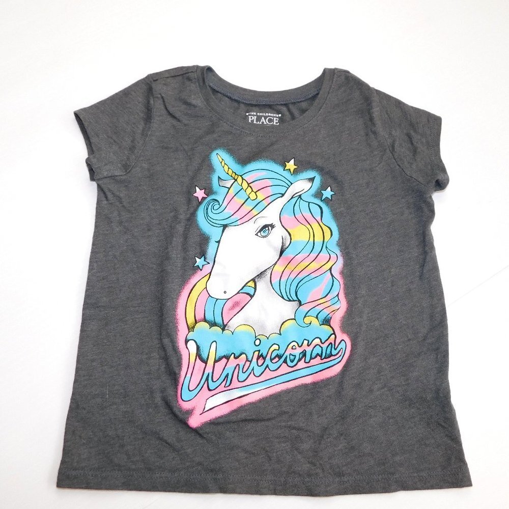 The Children's Place Toddler Girl 3T Unicorn Vintage Airbrush look Gray T Shirt